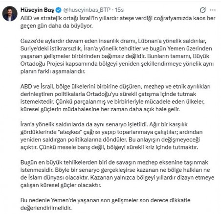 Bağımsız Türkiye Partisi (BTP) Genel Başkanı Hüseyin Baş Ortadoğu gündemine ilişkin değerlendirme yaptı.