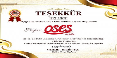 5. Geleneksel Çiğ Köfte Festivali’nde Oses Çiğköfte’ye Teşekkür Plaketi