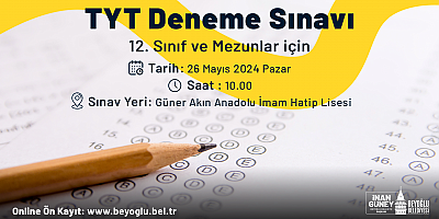 Beyoğlu Belediyesi,YKS Deneme Sınavı Kayıtları Başladı!
