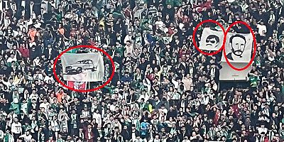 Bursaspor-Amedspor maçında, “Beyaz Toros” ve “Yeşil” kod adlı Mahmut Yıldırım pankartları açıldı..