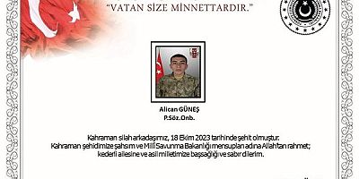 Ensar Acar'dan , şehit Piyade Onbaşı Güneş için taziye mesajı