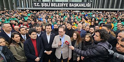 İmamoğlu ile Şişli Belediye Başkanı Şahan dahil 100’den fazla kişinin gözaltına alınması Şişli Belediyesi önünde protesto edildi