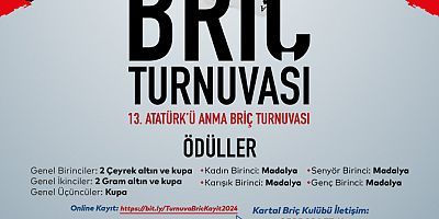 Kartal’da ‘13. Atatürk’ü Anma Briç Turnuvası’ Heyecanı Yaşanacak