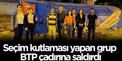 Seçim kutlaması yapan grup BTP çadırına saldırdı Osmaniye’de seçim kutlaması yapan bir grup BTP’nin çadırına saldırdı. 