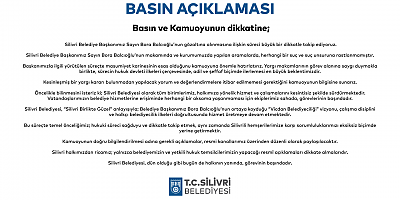 Silivri Belediyesi’nden basın açıklaması: Silivri Belediye Başkanımız Sayın Bora Balcıoğlu’nun makamında ve kurumumuzda yapılan aramalarda, herhangi bir suç ve suç unsuruna rastlanmamıştır