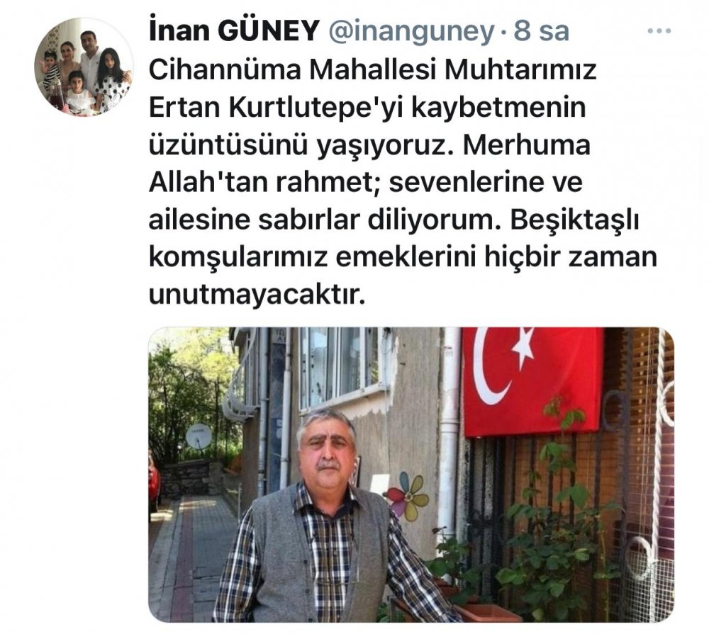 Beşiktaş Cihannüma Mahallesi Muhtarı Ertan Kurtlutepe koronavirüse yenik düştü - Resim : 1